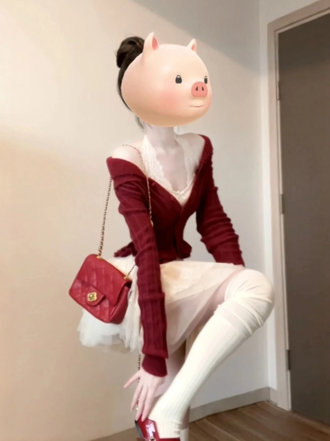 

Red Sweater And Skirt Set Spring 2026 Faionable Two-Piece Ensemble Comfortable Cotton V-Ne Button-Up Women's Wear