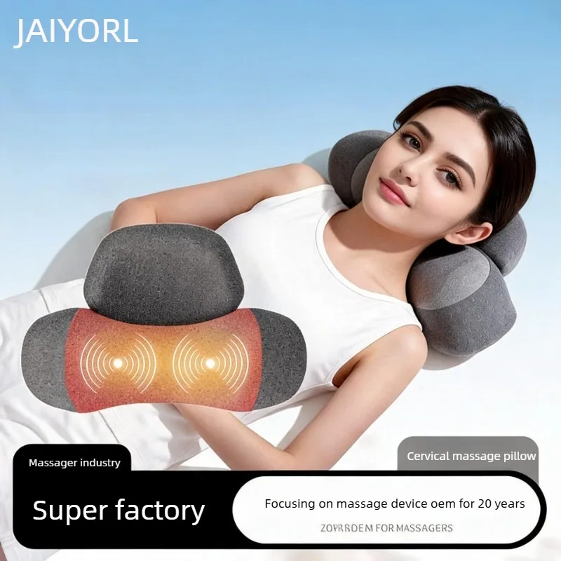 Wireless Cervical Massage Pillow with Heat Vibration Neck and Back Massager Ergonomic Memory Foam Breathable Stretch with Airbag