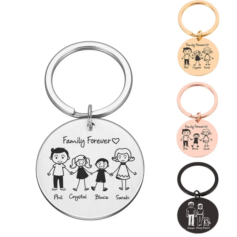 شخصية الفولاذ المقاوم للصدأ الأسرة المفاتيح مخصص لطيف الأب الأم الطفل اسم Keyrings للعائلات لا يتلاشى هدية