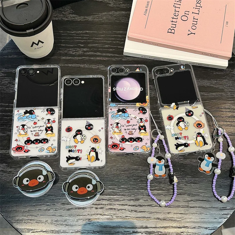 

Cute Cartoon Penguin Magsafe for Samsung Galaxy Z Flip 7 6 5 4 Protective Back Cover for ZFlip5 ZFlip6 ZFlip7 Case Shell