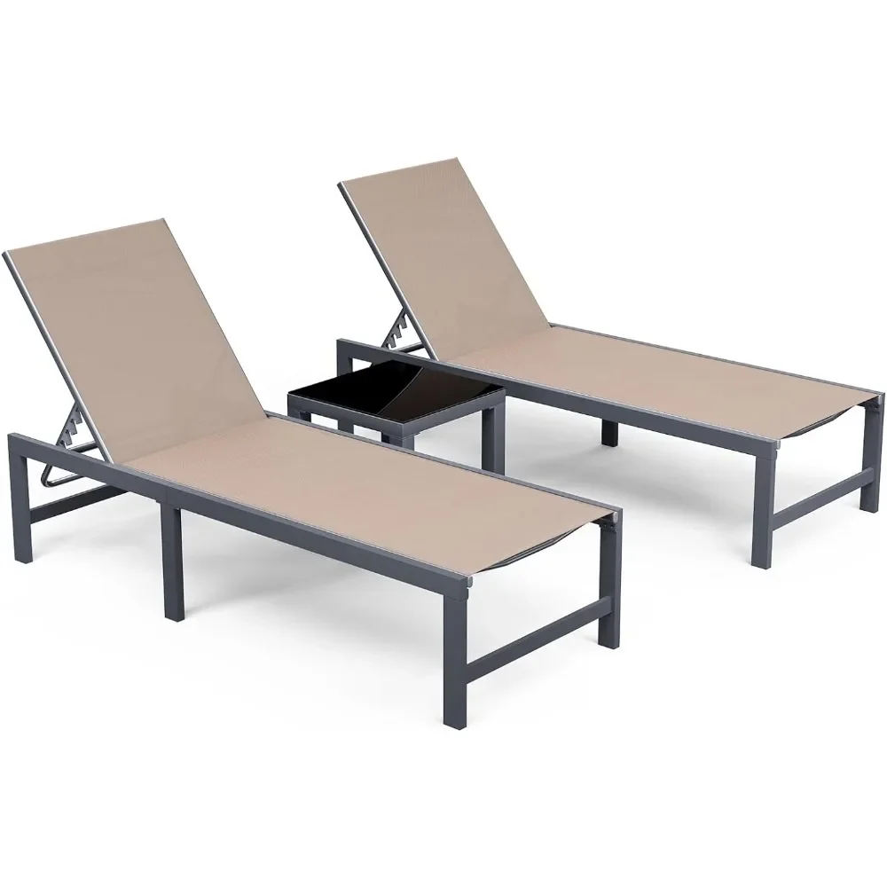

Outdoor Chaise Lounge Chair with Table, 24.4" Wider Textilene Lounges Chairs, Sun Tanning Lay Flat Lounger, Lounge Chair