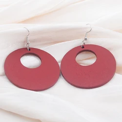 Hollow Round Wooden Dangle Earrings for Women Trendy Ethnic Style Geometric Personality Drop Earrings Party Vintage Jewelry Gift