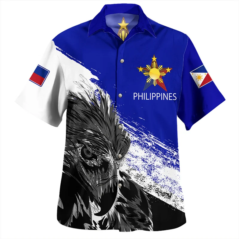 New Harajuku Summer 3D Polynesian Philippines National Flag Rugby Print Shirts Philippines Coat Of Arm Graphic Short Shirts Tops