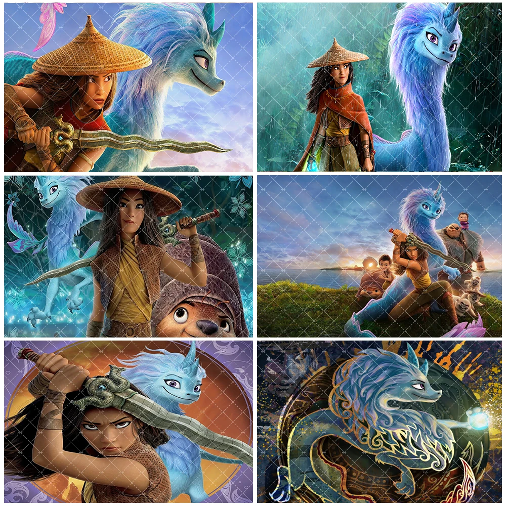 

Disney Raya And The Last Dragon Background Cartoon 4K Photography Backdrop Child Birthday Party Decorations Girl Gift Room Decor