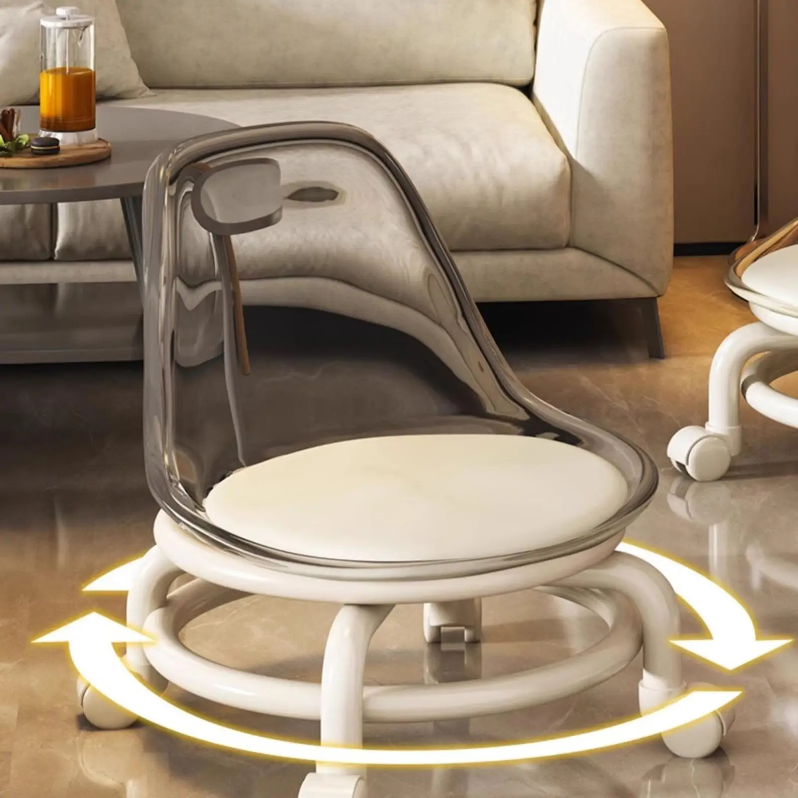 

Low Stool Round Cushion Mini Comfortable with Wheels for Home Office Salon