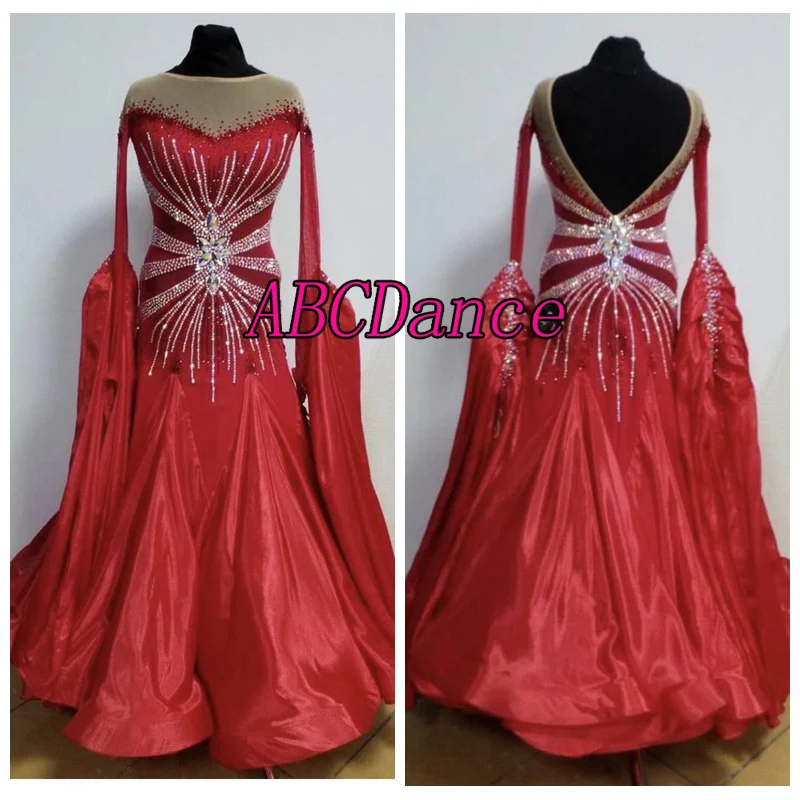 

Ballroom Dance Competition Dress Modern dressWaltz dress Standard dancing Dress long sleeve ballroom dance dress red