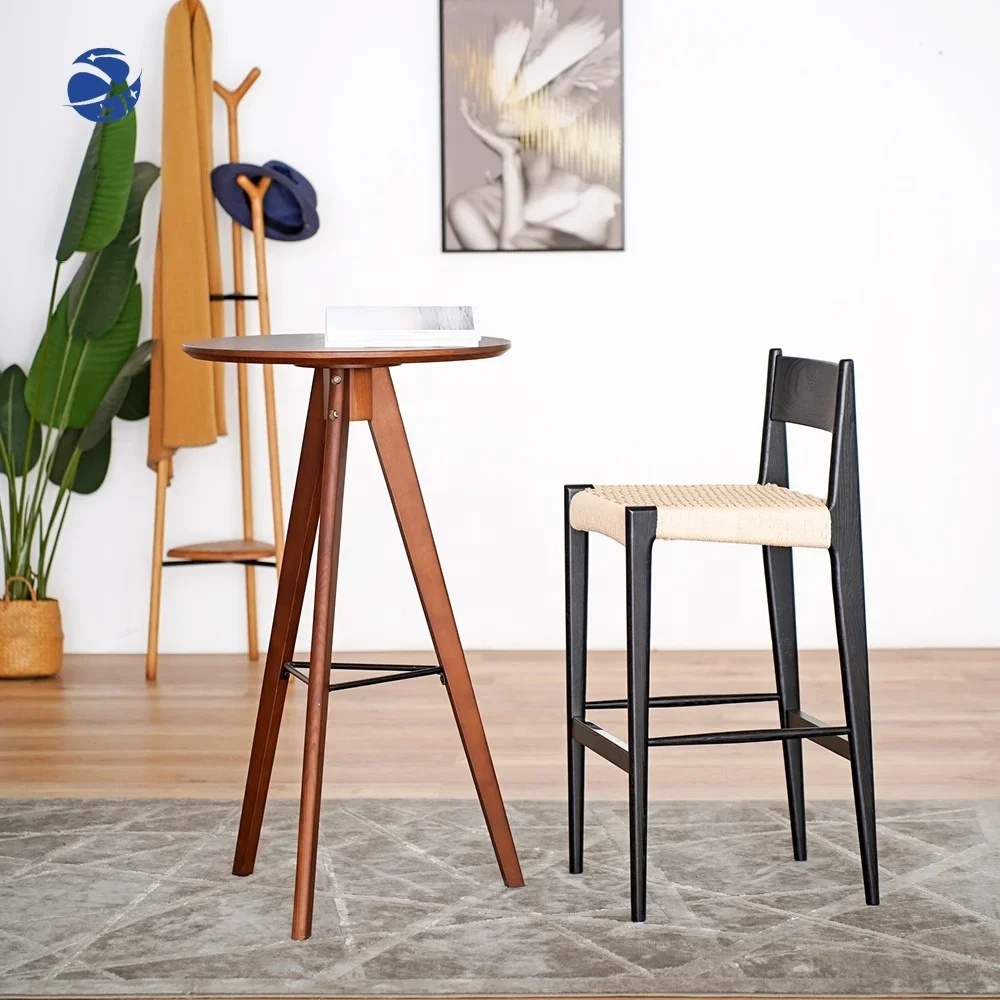 

YyhcModern Luxury Nordic Solid Wooded Furniture Upholstered Bar Stool High Chair Cafe Shop Restaurant Chair Dining Room Pub