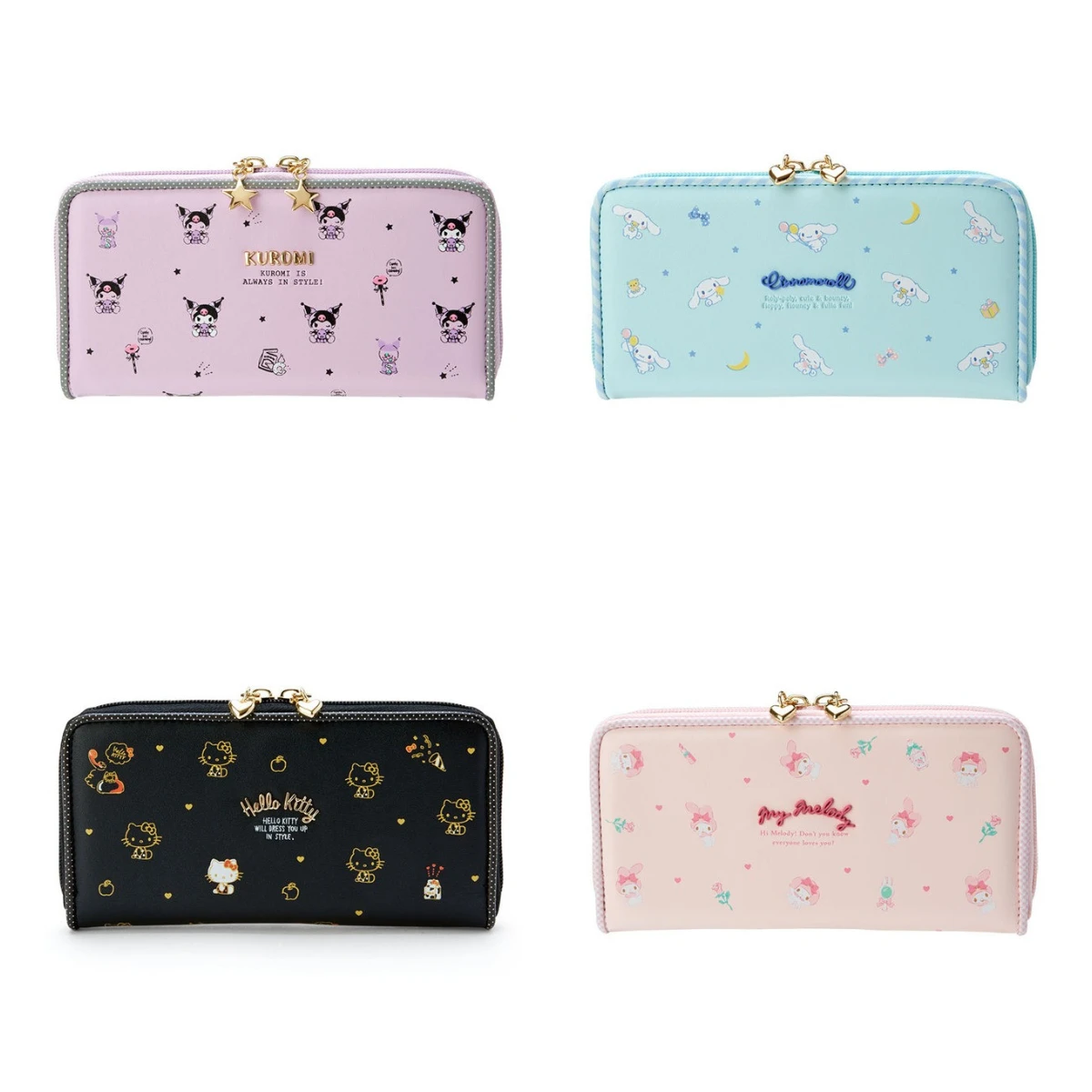 Sanrio Hello Kitty Cute Wallet Clutch Cinnamoroll Card Bags My Melody Coin Purses PU Short Kuromi Pouch Keychains