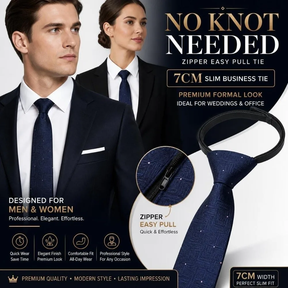 No-Tie Easy Zipper Tie 7cm Width with Elastic Band Easy Pull Lazy Tie Plaid Multi-Color Business Casual Tie Formal Office
