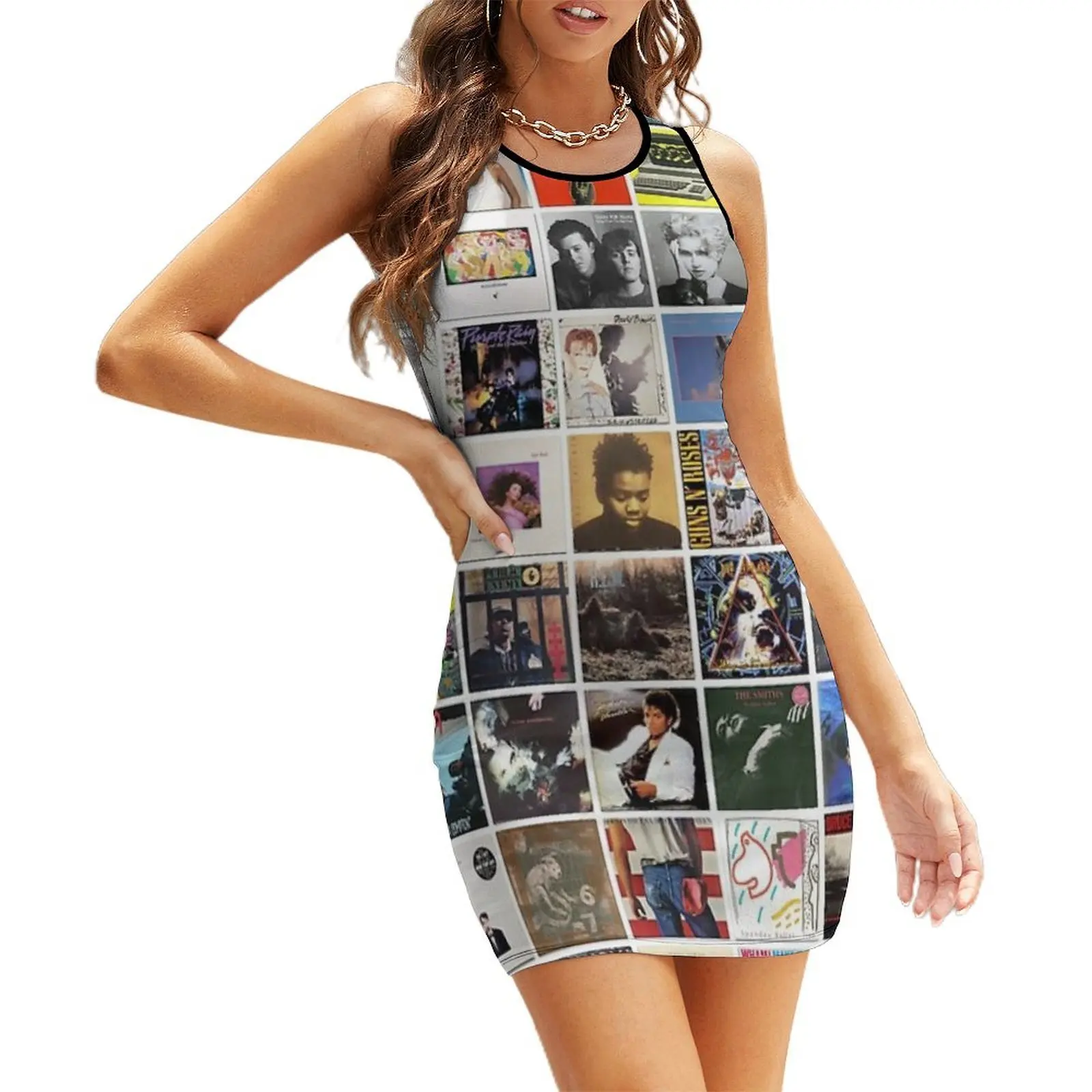 

80s Vinyl Covers - 1980s Music - Vintage Album Cover Art Sleeveless Sundress elegant women's sets Evening dresses