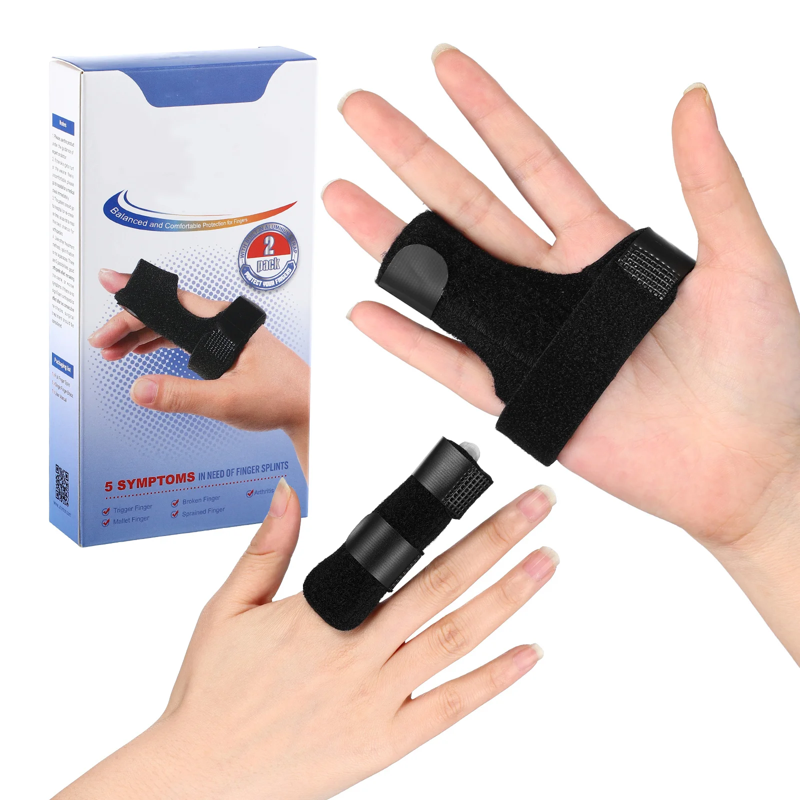 2 pçs talas de dedo protetores de treinamento de reabilitação ajustável para gatilho artrite costurado dedos alívio da dor suporta