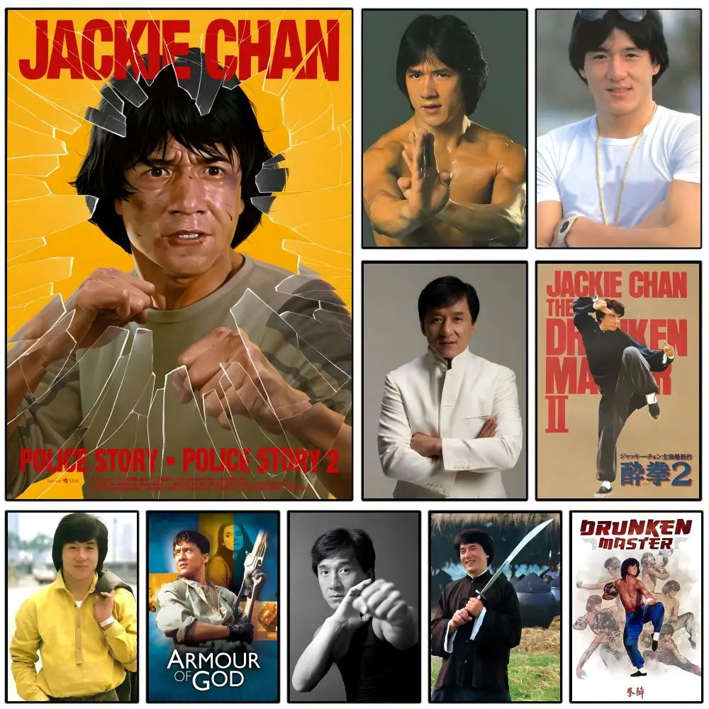 Póster de recuerdos antiguos de J-Jackie Chan, adhesivo artístico autoadhesivo, pegatina de papel impermeable, decoración de pared para cafetería