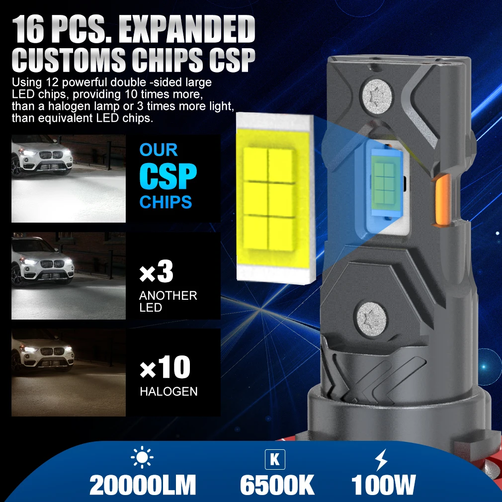 H8 H11 LED سيارة المصابيح الأمامية Canbus 9005 HB3 9006 HB4 CSP LED كشافات 100 واط توربو مصباح تلقائي 6000 كيلو 12 فولت 30000LM