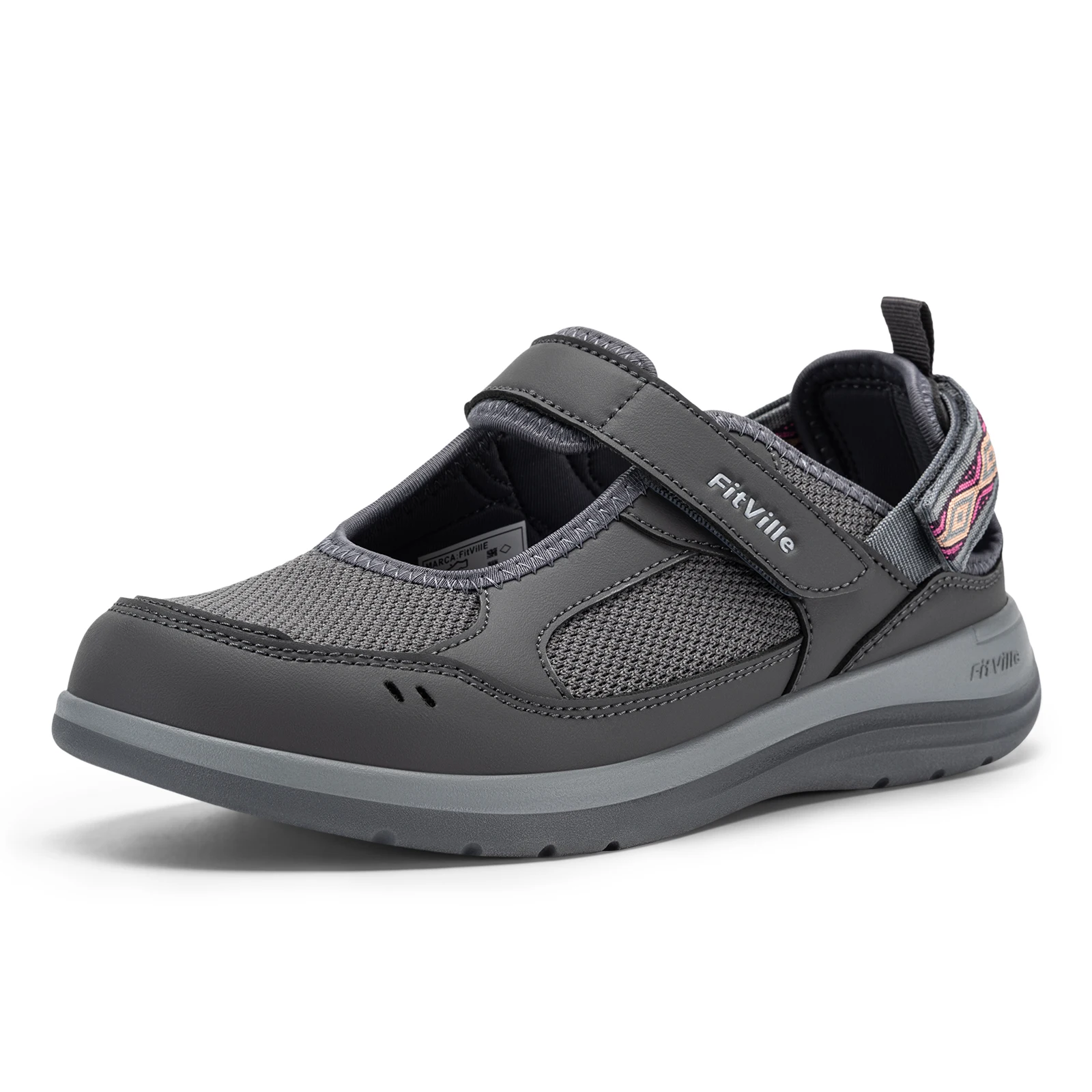 FitVille Damen Diabetiker-Schuhe, breite Sommersandalen mit verstellbaren Verschlüssen und Fußgewölbestütze, leichte, atmungsaktive Pflegeschuhe