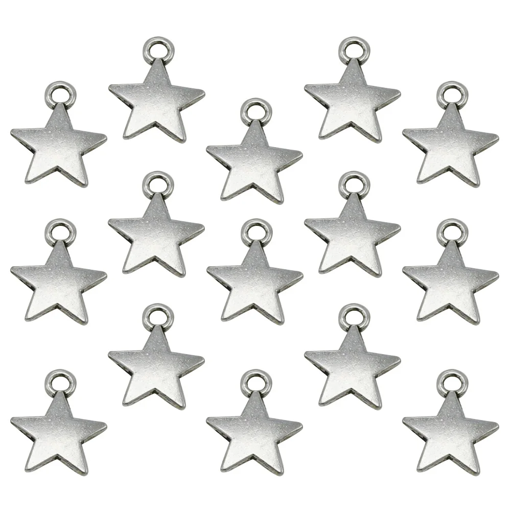 

100Pcs Alloy Star Pendant Necklace Bracelet Jewelry Making Accessories Silver Unique Pentagram Charms