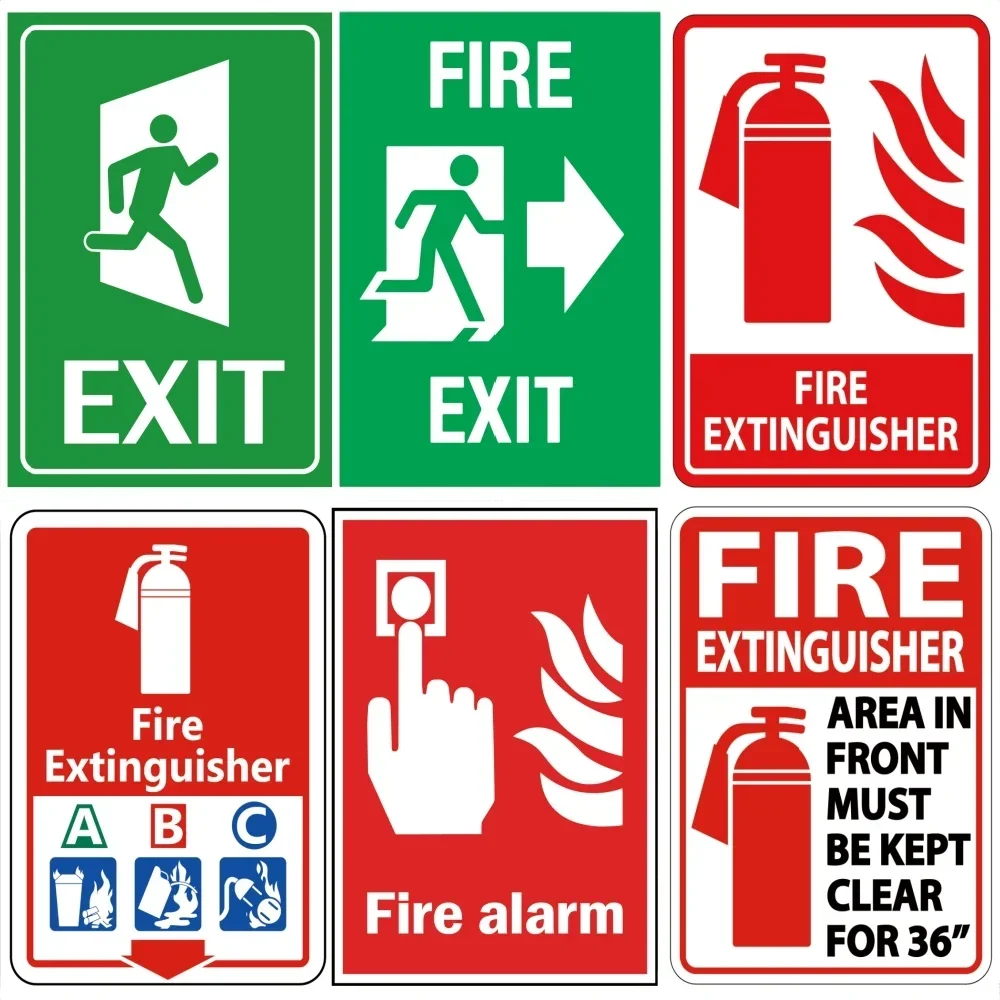 Fire Safety Warning and Fire Safety Exit Metal Aluminum Sign Plaque For Public Place Company Home Club Bar Hotel Cafe Wall De