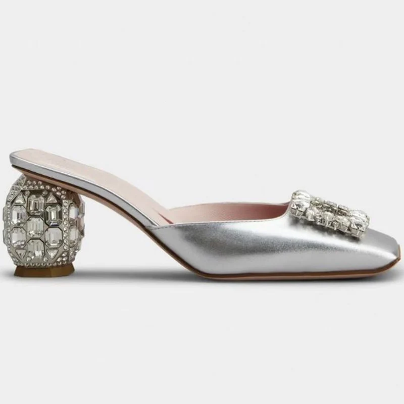 New Rhinestone  High Heels Women Slip-On Pumps Women Square Toe Party Crystal Dress Shoes Femmes Chaussures Zapatos De Mujer