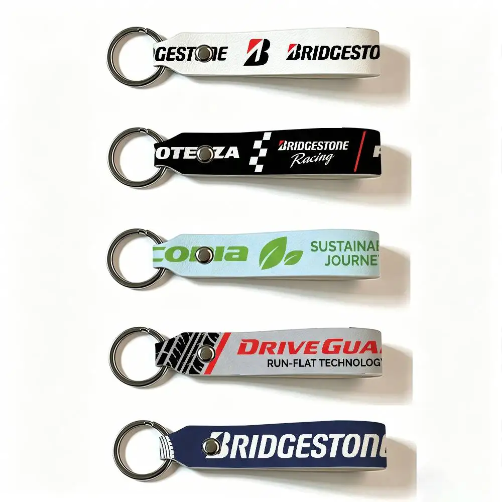 Motorcycle Bridgestone PU Leather Keychain Minimalist Key Holder Durable Key Organizer Car Keys Bag Accessories Gift