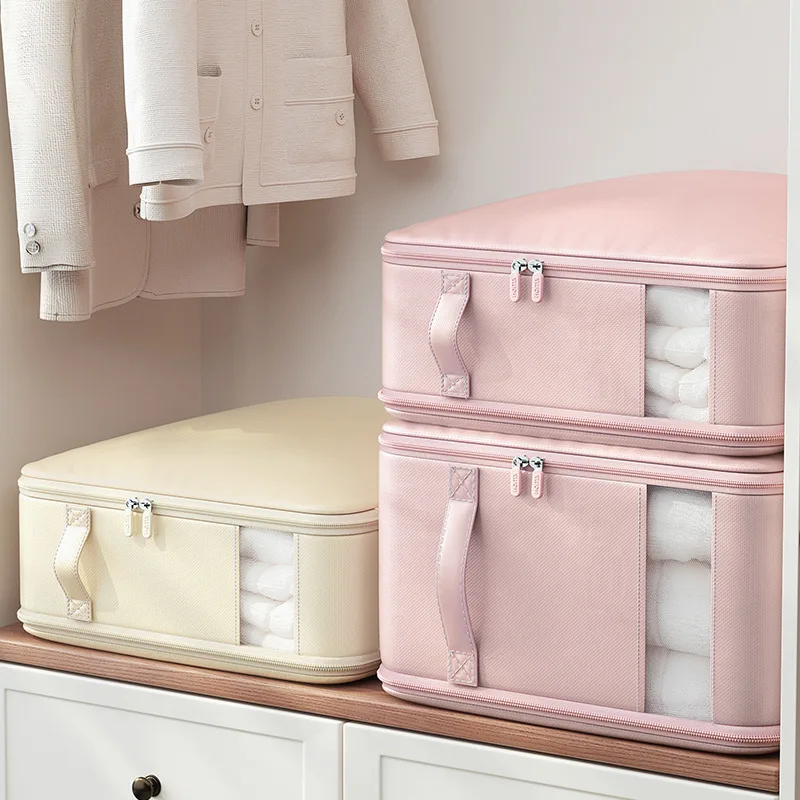 

Large Capacity Clothes Storage Bag with Visual Window Thickened Home Quilt Wardrobe Organizer Buggy Bag