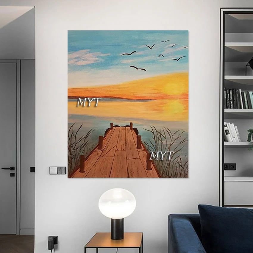 

Modern Decorative Art Beautiful Sunset Handmade Natural Scenery Painting High Quality Artwork Canvas Wall Picture For Restaurant