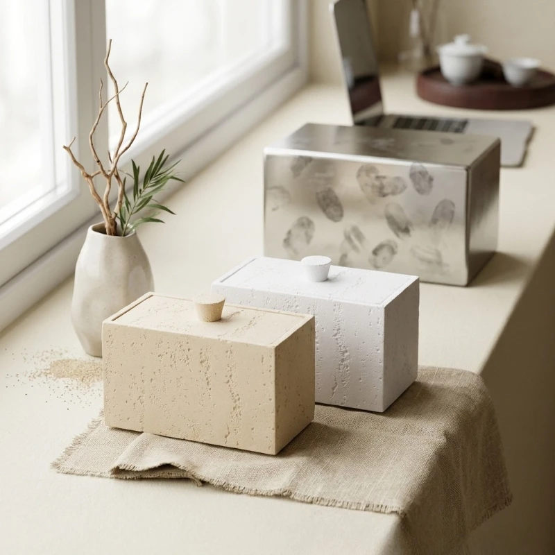 Covered Sandstone Material Cotton Swab Box Dust-proof Cotton Swab Storage Box Desktop Storage Containers, Home Decoration