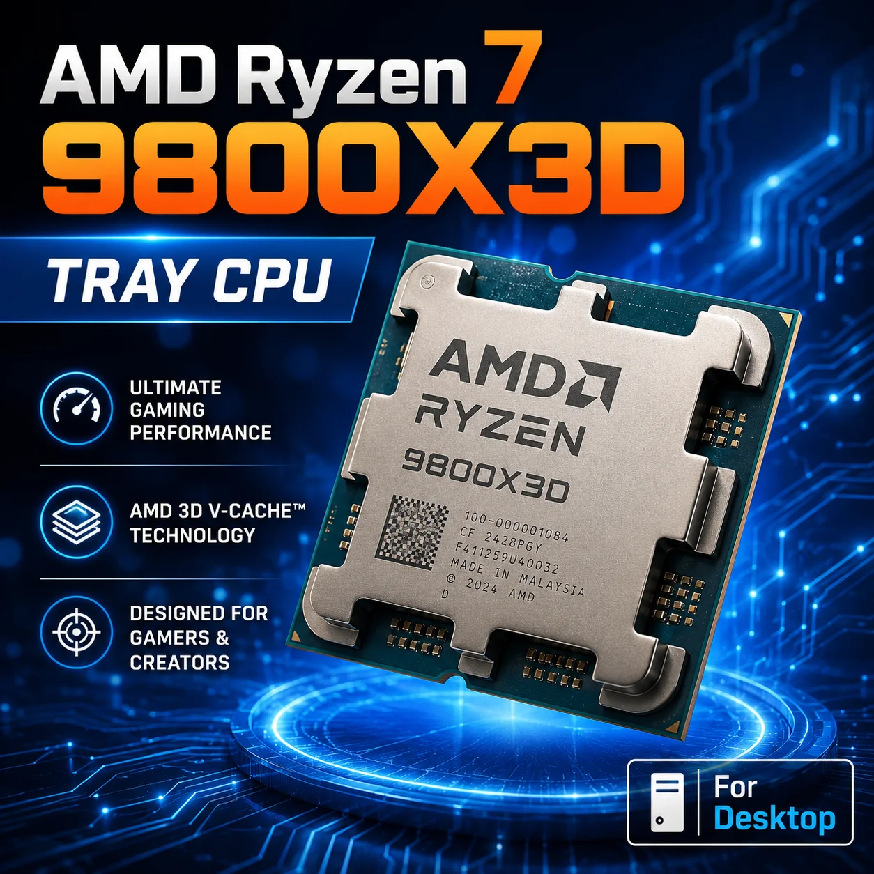 Image of AMD Ryzen 7 9800X3D Prozessor 8-Kern 16-Thread AM5 Desktop-CPU 3D V-Cache Gaming-Prozessor Tray Ohne Box