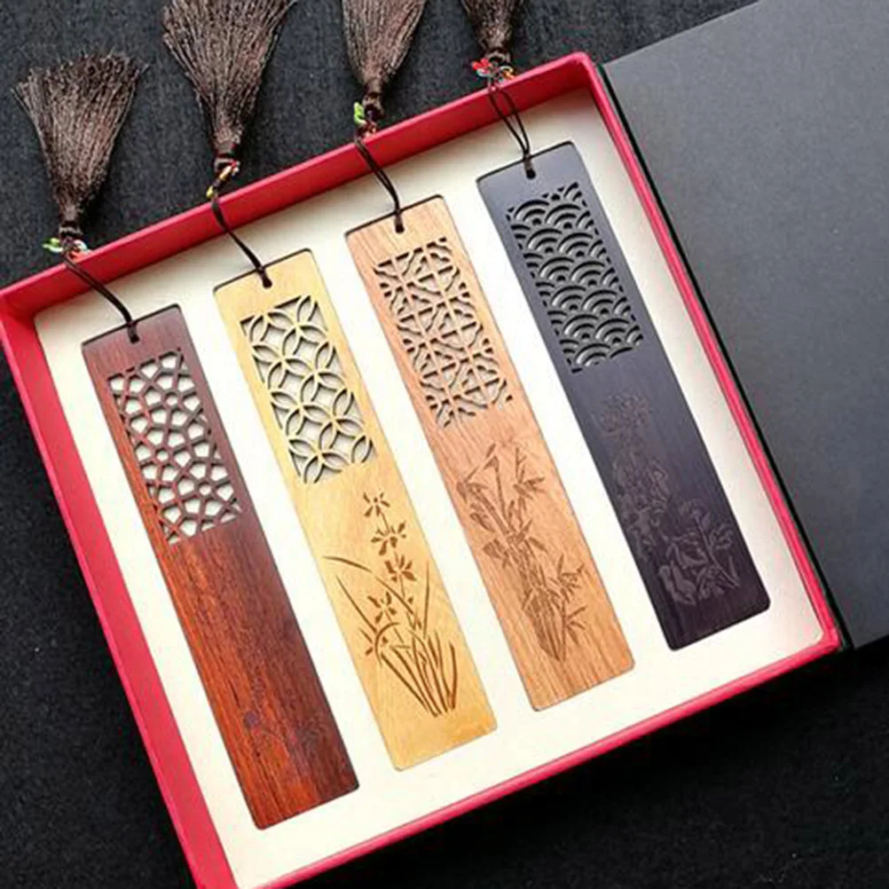 

Wood Bookmark Chinese Style Carving Bookmarks Beautiful Creative Retro Book Markers Tassel Student Supplies Environmental
