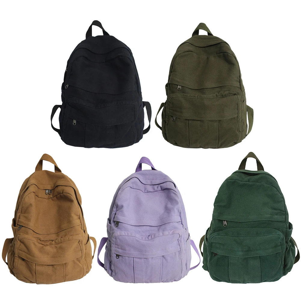 Ladies Backpack Harajuku Women Simple College Student Bag Solid Color Vintage Large Capacity Casual Fashion Schoolbag