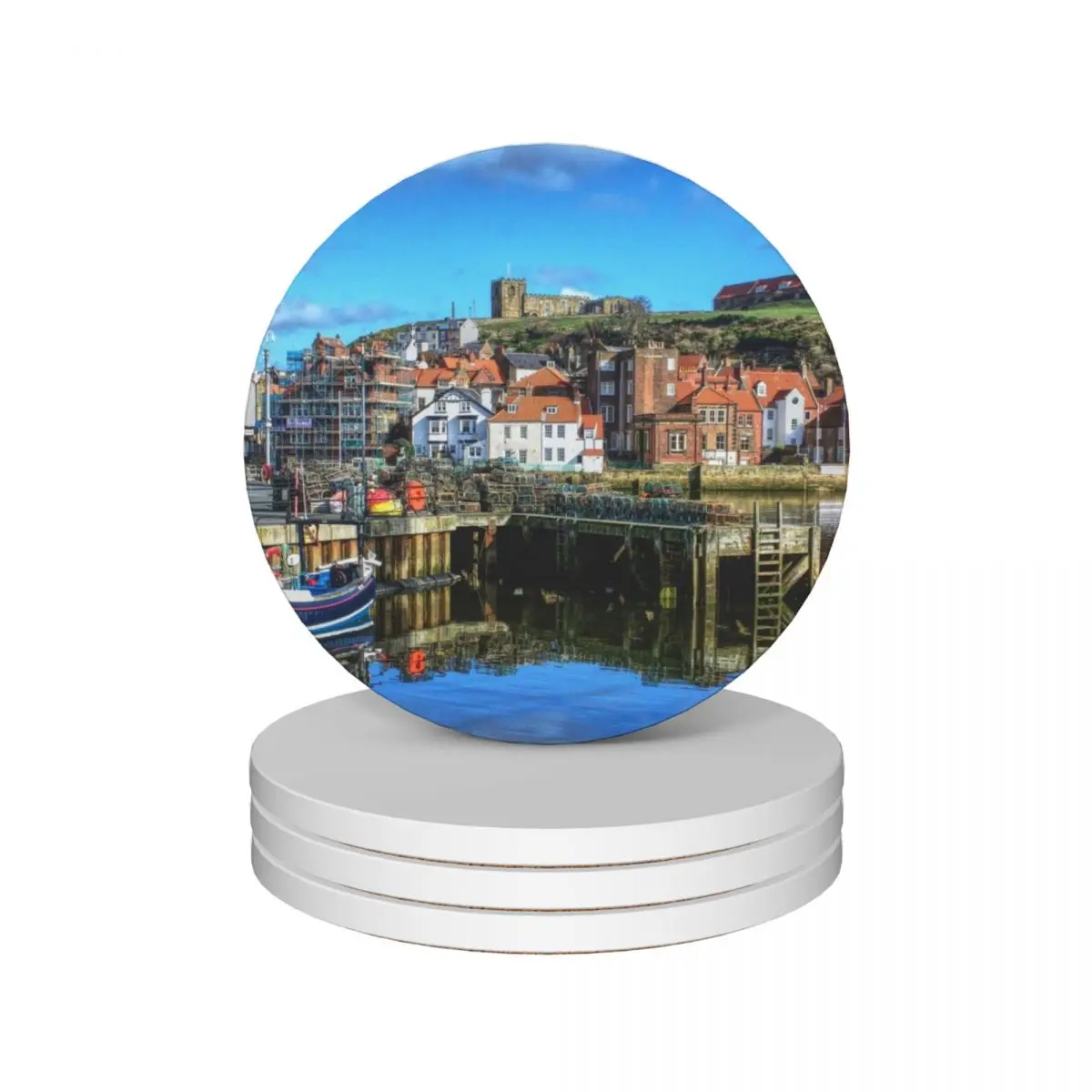 

Whitby Harbour Blue Ceramic Coasters (Set of 4) tea cup holders custom Coasters