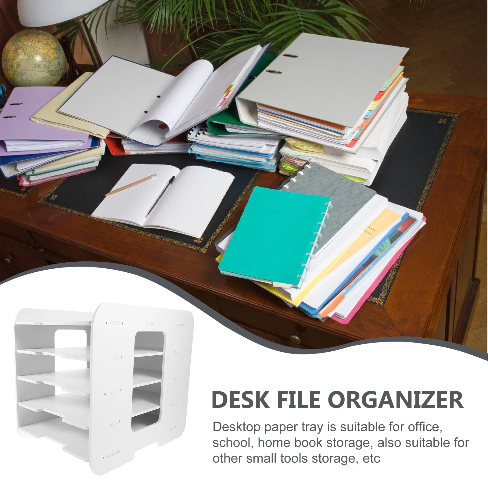 

Desktop File Organizer Stackable Multi-Tiered Document Storage Holder Large Capacity Wood-Plastic Composite Material for A4