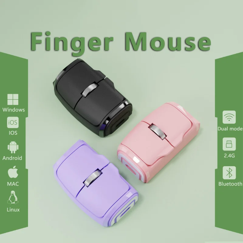 Mini Finger Mouse 2.4G Bluetooth Dual-mode Portable Rechargeable Horizontal  Vertical Dual-use Lazy Mause Office Use Compatible