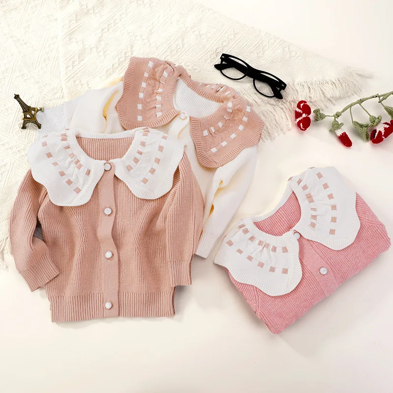 

Kids' Knitted Cardigan Coat Soft Warm Long Sleeve Sweater Tops For Little Girls Daily Wear Children's Clothing Cute Outerwear