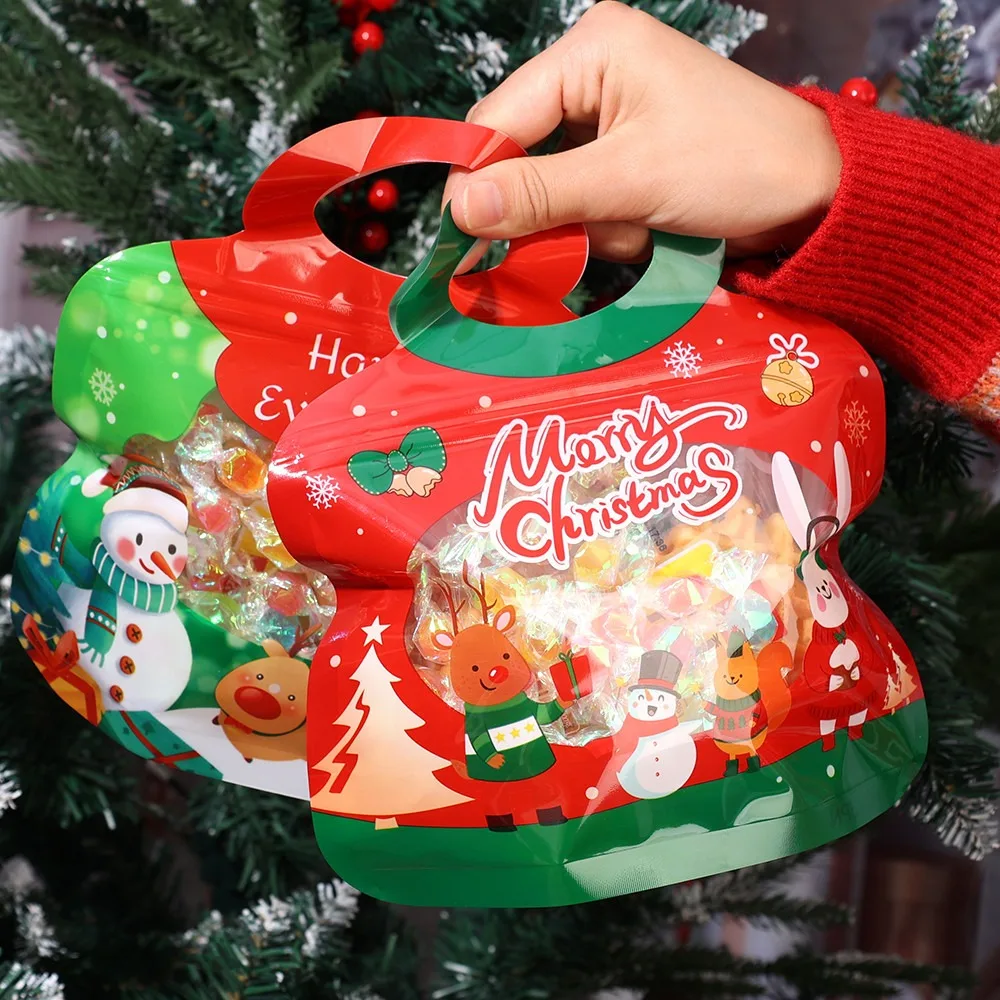 5/10pcs Cartoon Christmas Ziplock Bag  for Candy,Snacks, Resealable Christmas Bag,Delicate Sealed Gift Packaging Bag With Handle