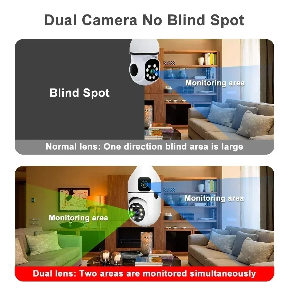 8MP E27 Bulb WIFI Camera Dual Lens Smart Home Surveillance Camera AI Human Tracking Voice Alarm Two-way Audio Zoom Security CCTV