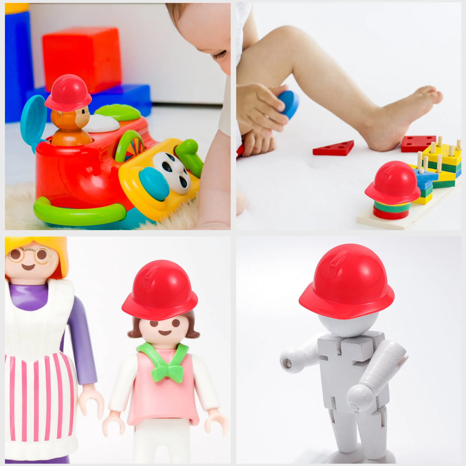 10 Pcs Mini Toy Model (10 Helmets Bright Red) Miniature Construction Hat Safety Decor Baby Small Abs Hard