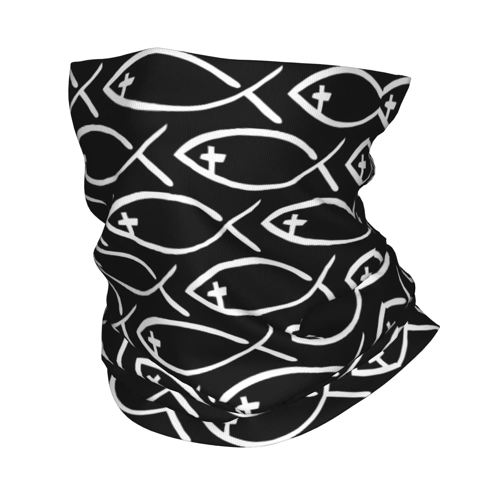 Custom Jesus Cross Fish Bandana Winter Neck Warmer Men Windproof Wrap Face Scarf for Ski Christian Gaiter Headband