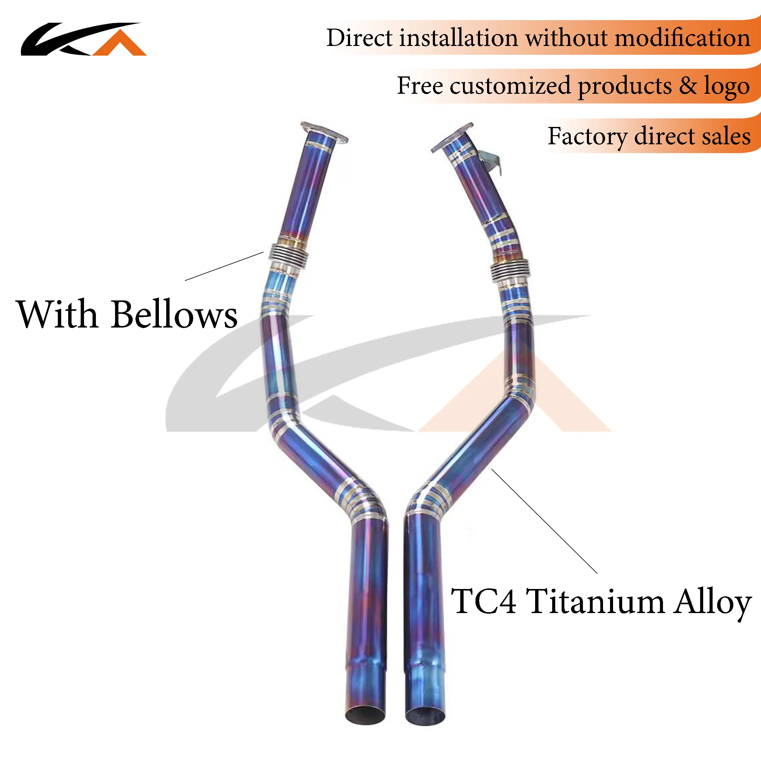

KA Tuning exhaust system parts titanium alloy front pipe for Audi RS4 RS5 B9 B9.5 2.9T straight pipe performance with bellows