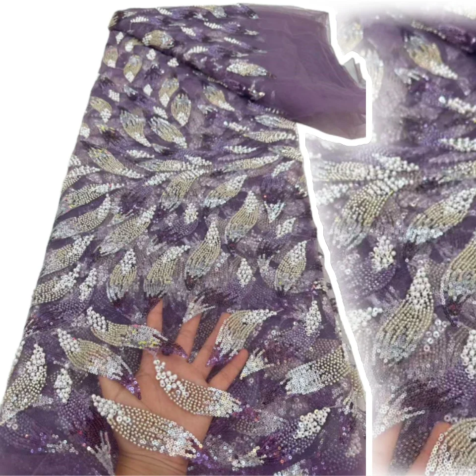 

Роскошная африканская кружевная ткань с блестками и бисером, 2024, высокое качество, нигерийская свадебная вышивка для жениха, французский тюль, шитье TP1535