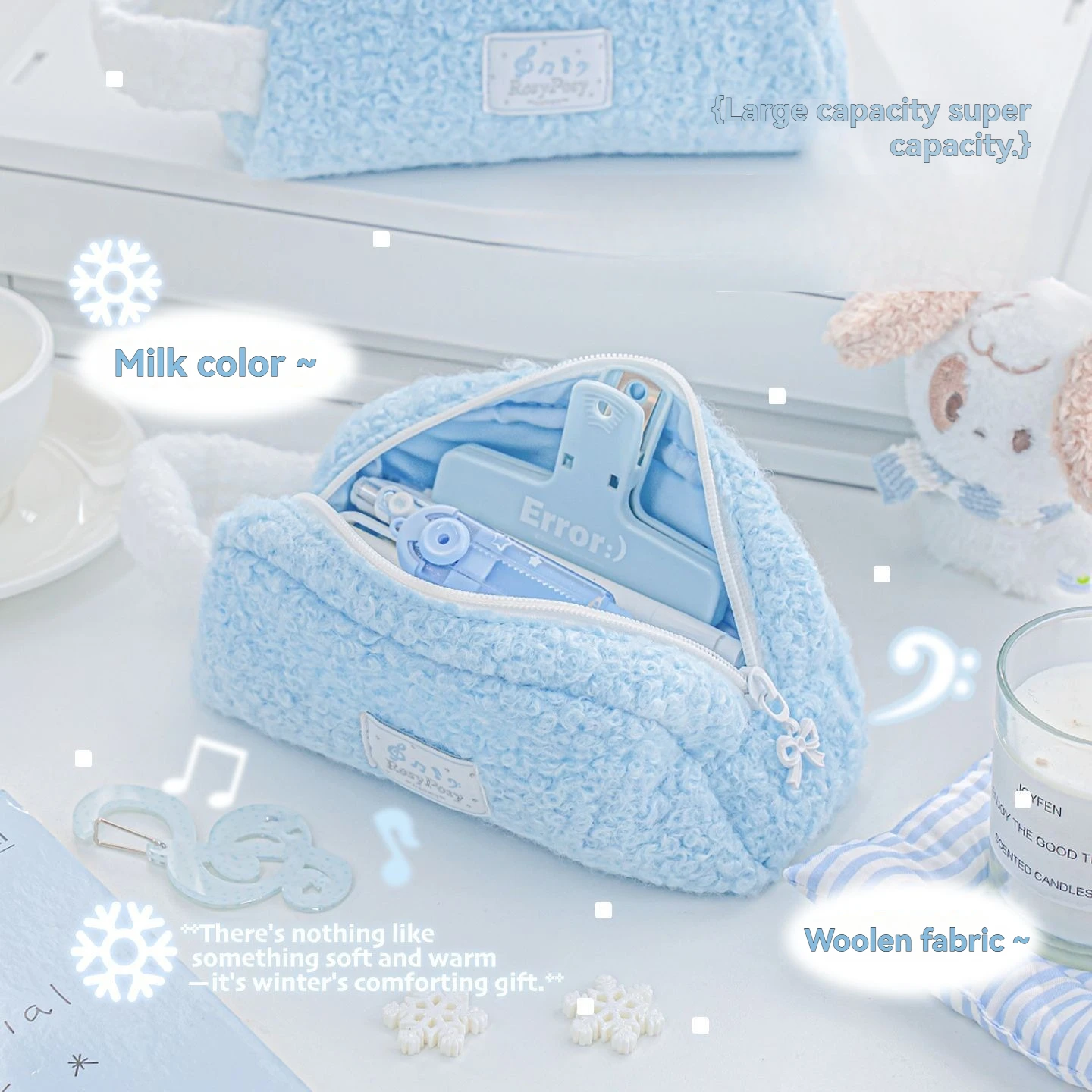 1 x Aufbewahrungs-Federmäppchen mit großem Fassungsvermögen, cremefarbenes Federmäppchen für Studenten