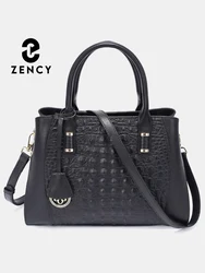 Zency Fashion Ladies Alligator Handbags Genuine Leather White Top-handle Bag Women Luxury Designer Crossbody Bag Tote Purse Blue