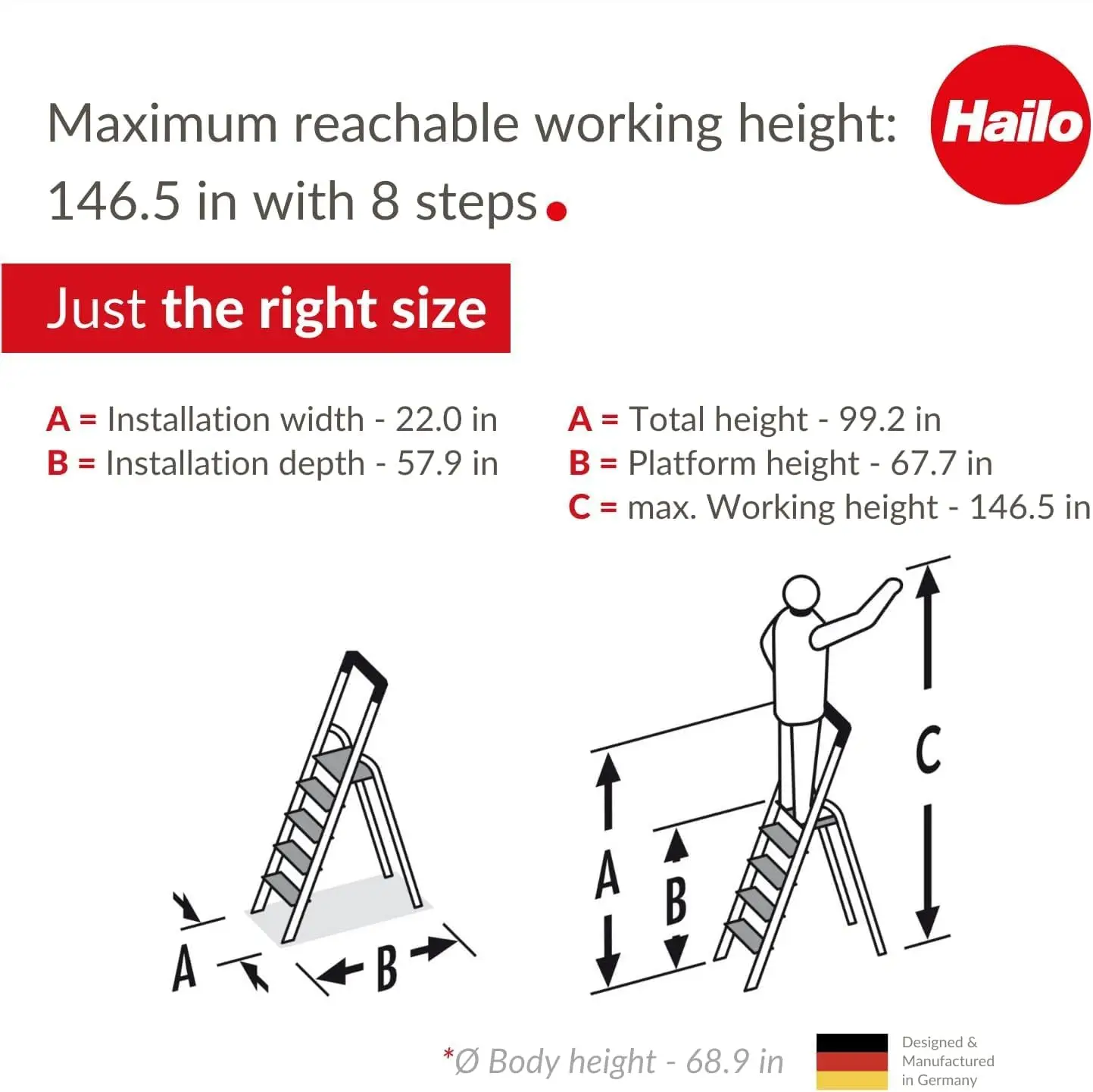 Hailo L100 Pro nampan penyimpanan multifungsi, rel keamanan lipat delapan langkah dapat diperpanjang aluminium