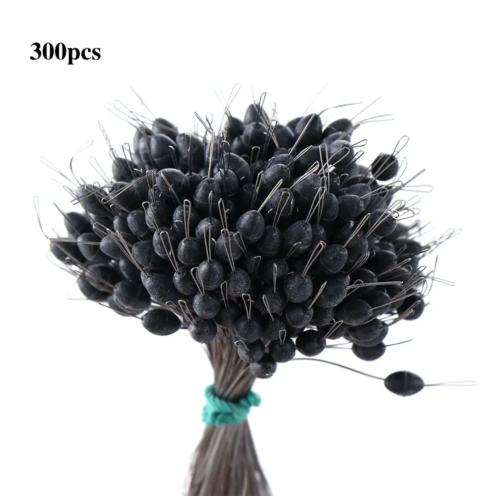 300pcs Fishing Bobber Oval Cylindrical Black Silicon Stopper Space Bean Connector Fishing Line Resistance Fishing Accessories