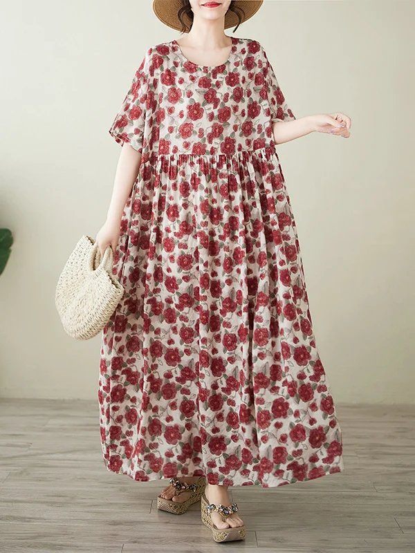 

Faionable Long Printed Dr round Ne ort Sve, женская одежда больших размеров, летняя новинка, удобная хлопковая смесь D...