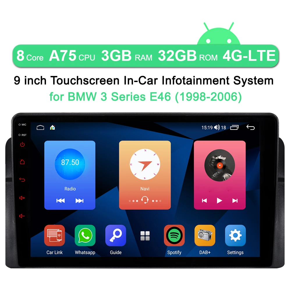 A-Sure Wireless CarPlay Android 10 Car Radio 8-Core 3+32GB GPS Navigation For BMW 3 Series E46 318 320 325 4G-LTE SIM WIFI