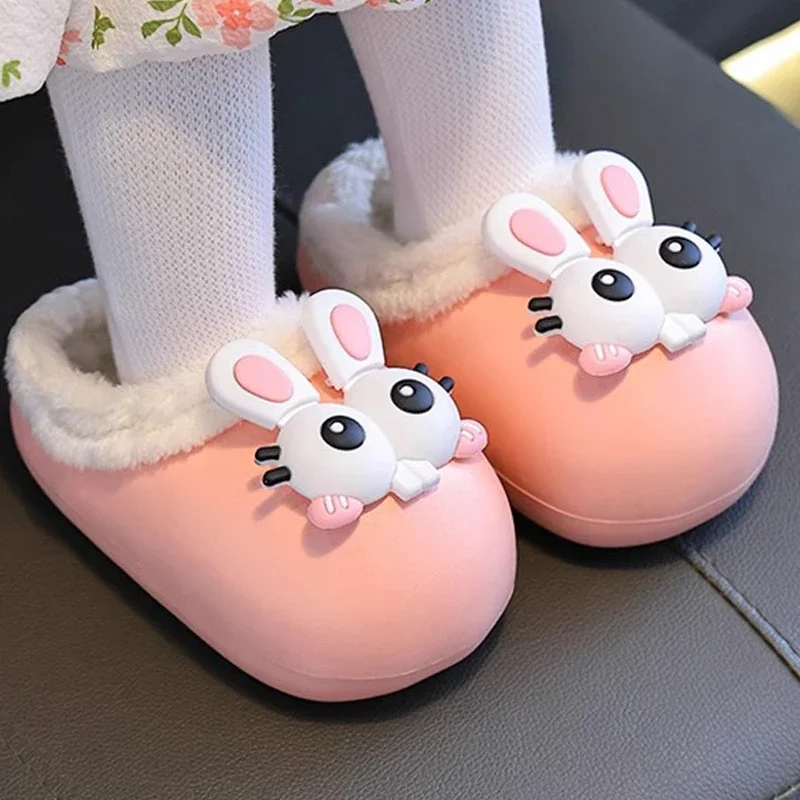 

2025 Winter Children's Cotton Slippers with Velvet for Boys and Girls Baby's Home Anti Slip Waterproof Warm Shoes Cartoon Cute
