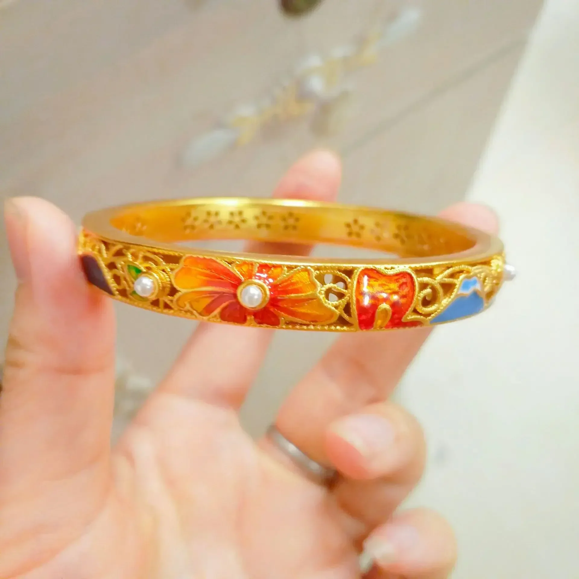 

Luxury Quality Jewelry Solid Gold Bracelet 999 Real Gold 24K Enamel Mount Fuji Bracelet for Women AU750 Gift for Girlfriend