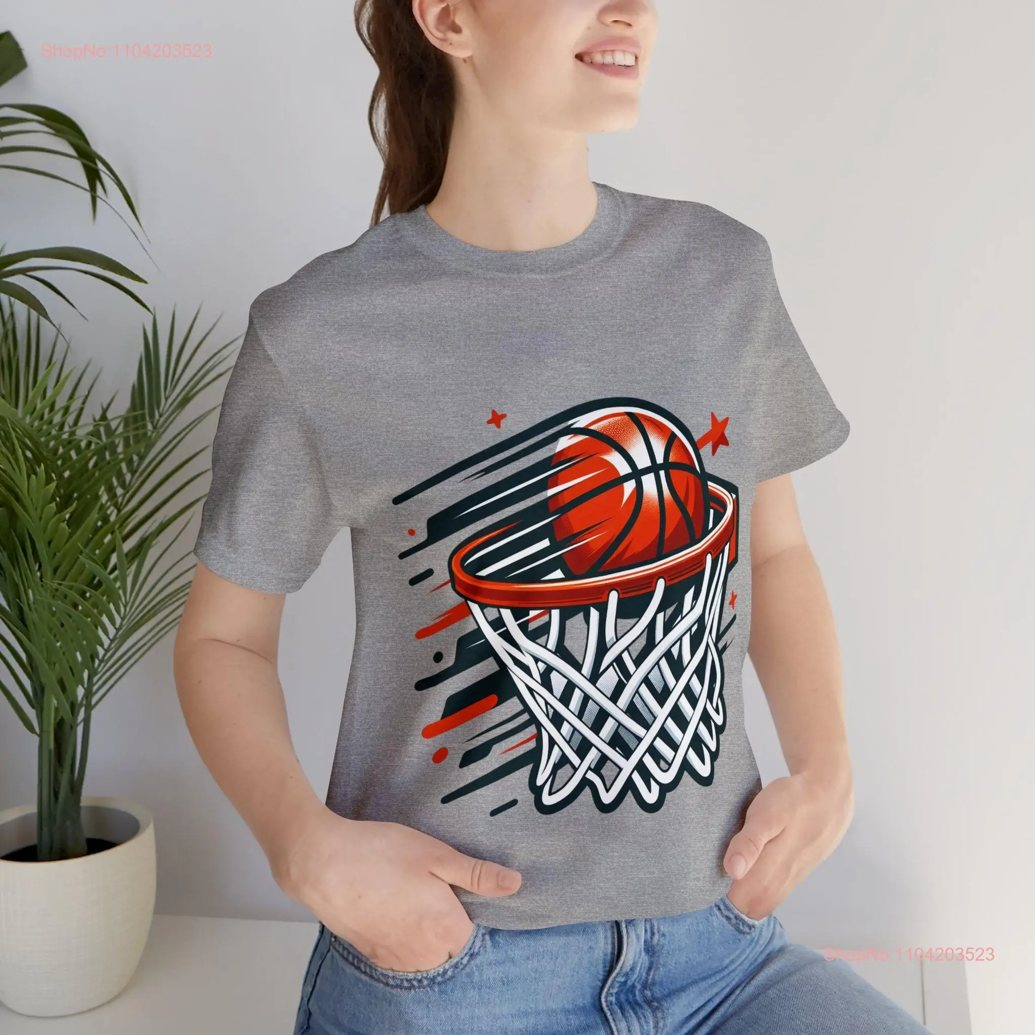 Red Hoop Basketball Swish T Shirt White Net Sporty Casual Wear Athletic Unique Lover's Idea for Her Him