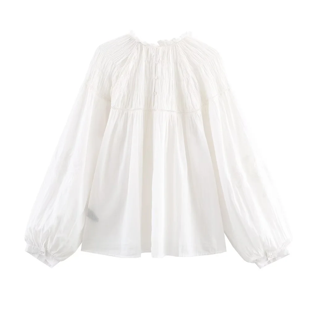 Abbigliamento invernale da donna nuovo temperamento casual semplice camicia a maniche lunghe in stile romantico a nido d'ape