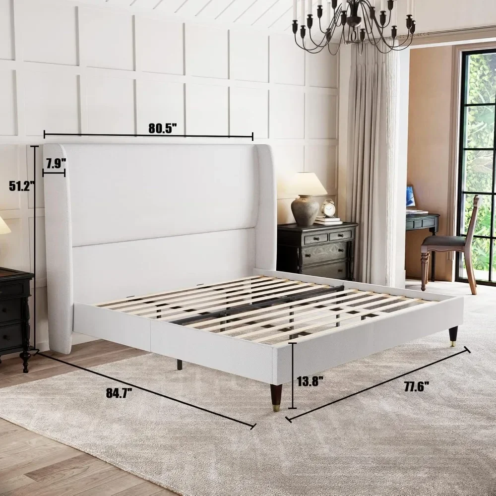 King Platform Bed Frame 51.2 "testiera alta letto imbottito alto/nessuna molla della scatola richiesta/supporto a doghe in legno/Easy AssemblyZL