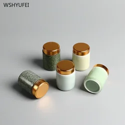 Celadon metal screw cap mini tea can small convenient travel hotel small pot tea box ceramic powder rouge lipstick storage tank